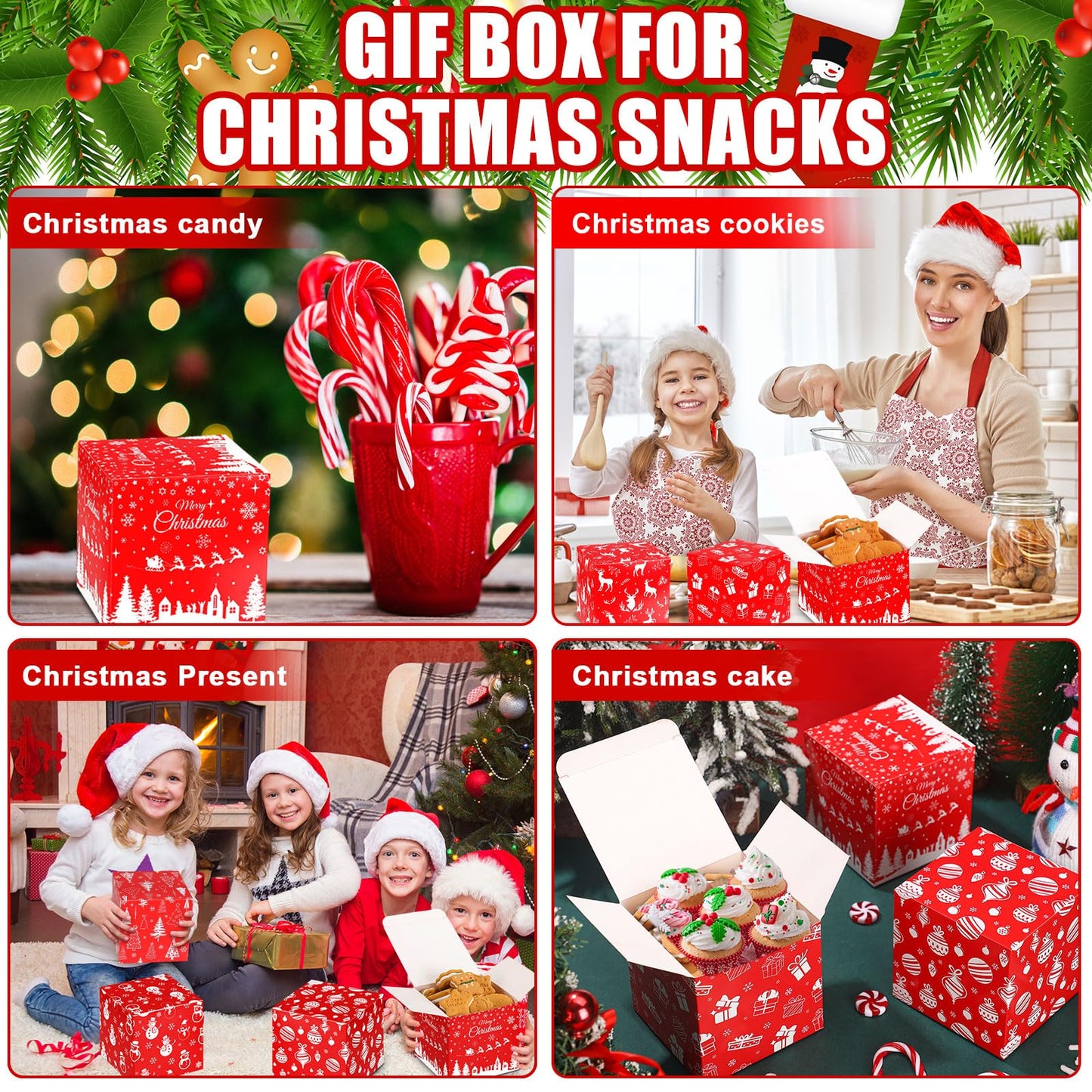 Qilery 32 Pcs Christmas Cookie Gift Boxes Bulk Red White Cardboard Treat Boxes Small Candy Bags for Xmas Party Favors Paper Goody Dessert Containers for Xmas Party Supplies