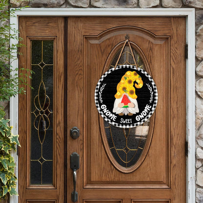 Interchangeable Gnome Welcome Sign Summer Patriotic 4th of July Door Decoration, Changeable Front Porch Decor Wood Wreath Gnomes Gifts for Spring Fall Winter All Seasons Holiday, Antique Black