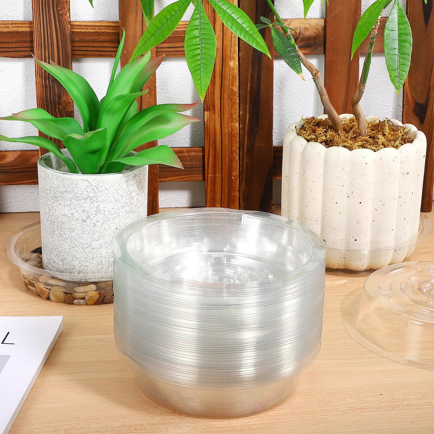 Tofficu 50 Pack 6 Inch Clear Plant Saucers, Plastic Drip Trays for Potted Plants, Flower Pot Tray Water Catcher, Indoor Outdoor Planter Drainage Plate to Protect Floors and Furniture