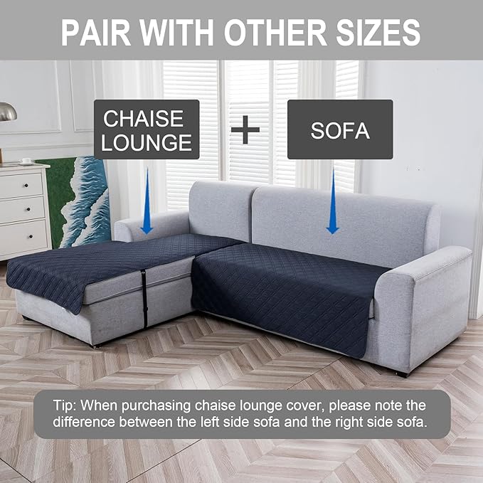 Genina L Shape Couch Cover, Sectional Couch Chaise Covers, Waterproof Washable