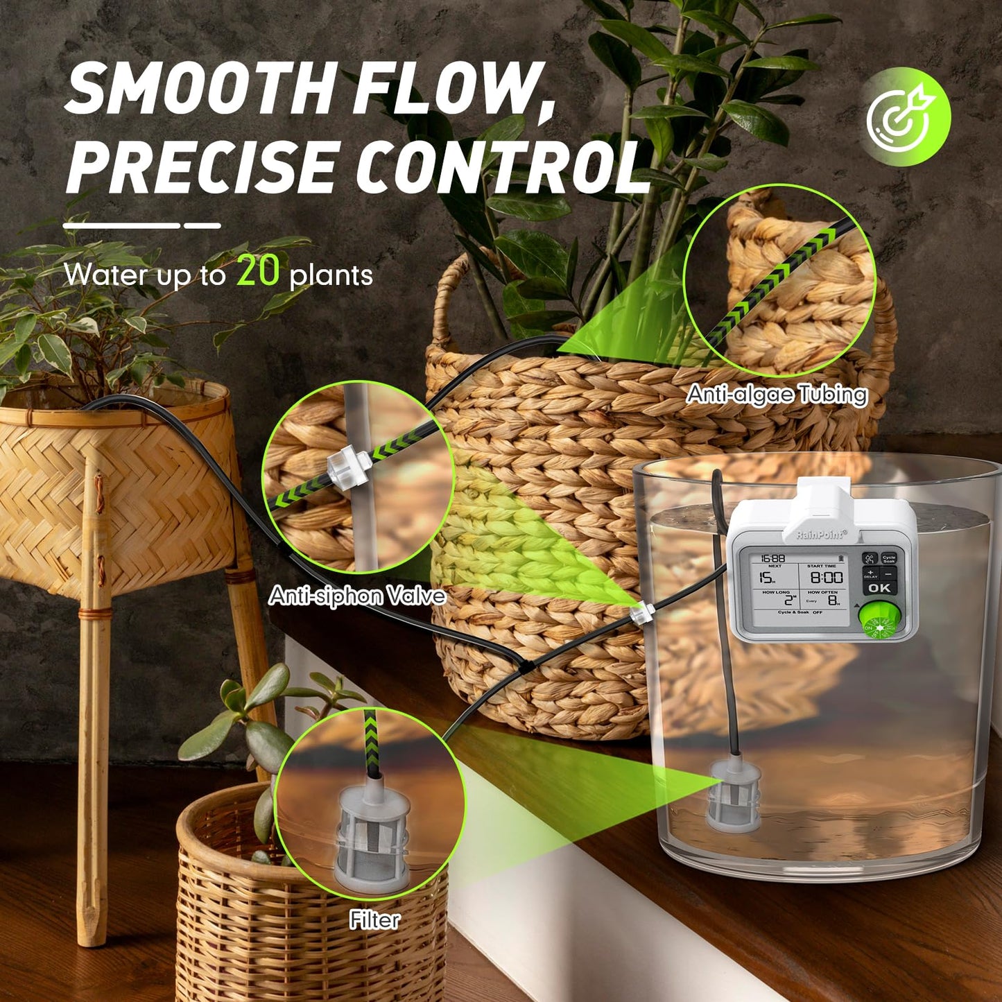 RAINPOINT Automatic Plant Waterer Indoor for 20 Plants Drip Irrigation Kit