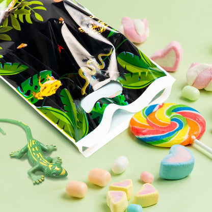 BkeeCten Goodie Party Favor Bags - 50 Pack Reptile Swamp Party Favor Bags Lizard Snake Goody Candy Treat Christmas Winter Xmas New Year Gifts Wrapping Plastic Wildlife Jungle Animal Gift Wrap Kids