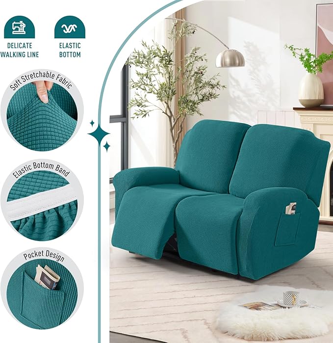 TAOCOCO Recliner Loveseat Slipcover, 6 Pieces Dual Recliner Sofa Covers
