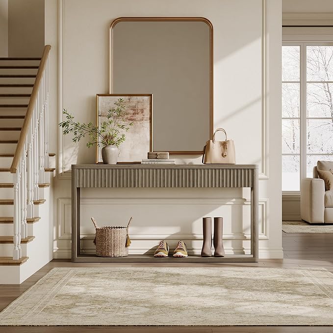 SICOTAS Entryway Table with Storage, 60.74" W Console Table with 3 Fluted