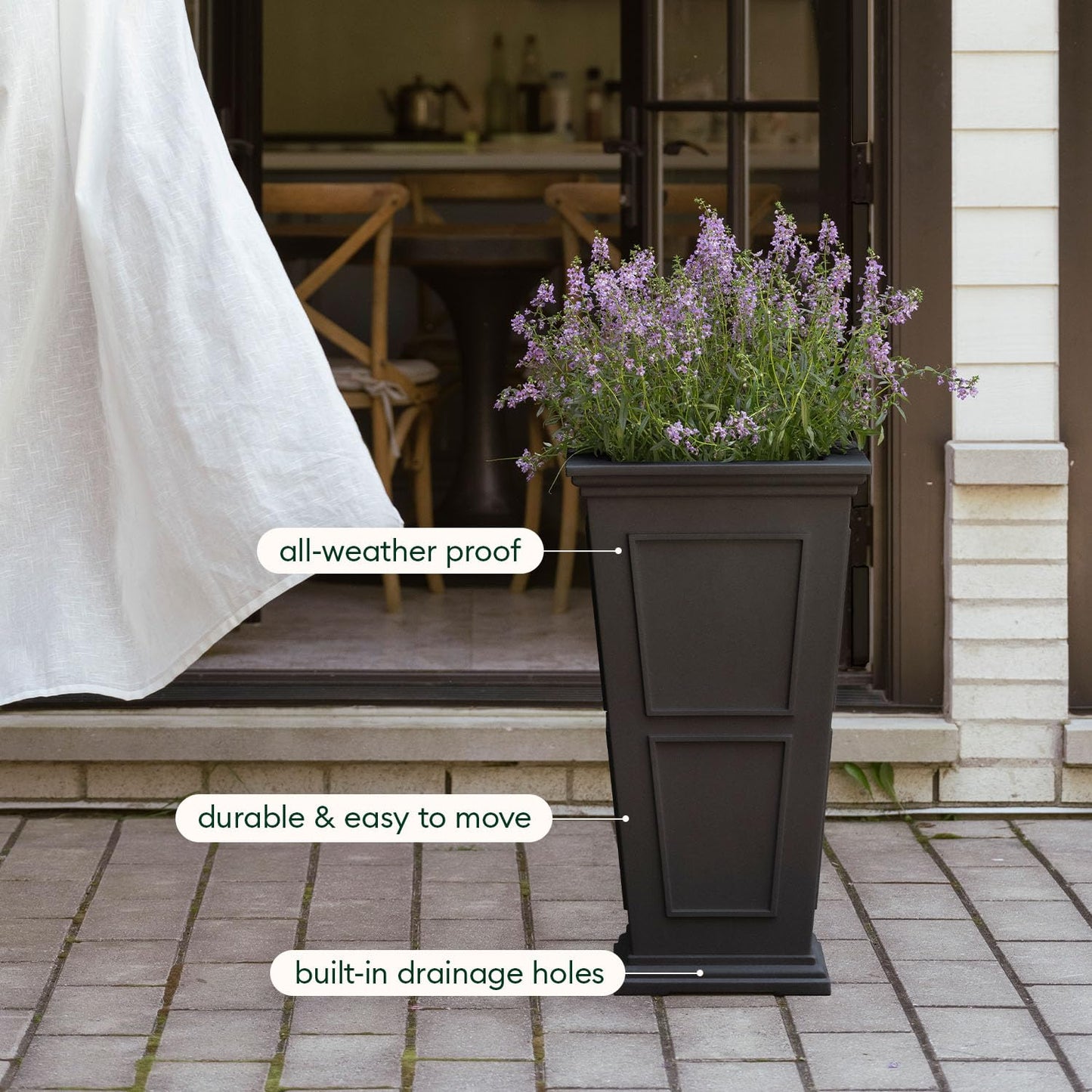 Veradek Brixton Series Tall Planter - Large Outdoor Planter for Front Porch/Patio | Crack-Resistant Plastic for All-Weather Use | Classic Estate Design for Tall Plants, Flowers, Trees