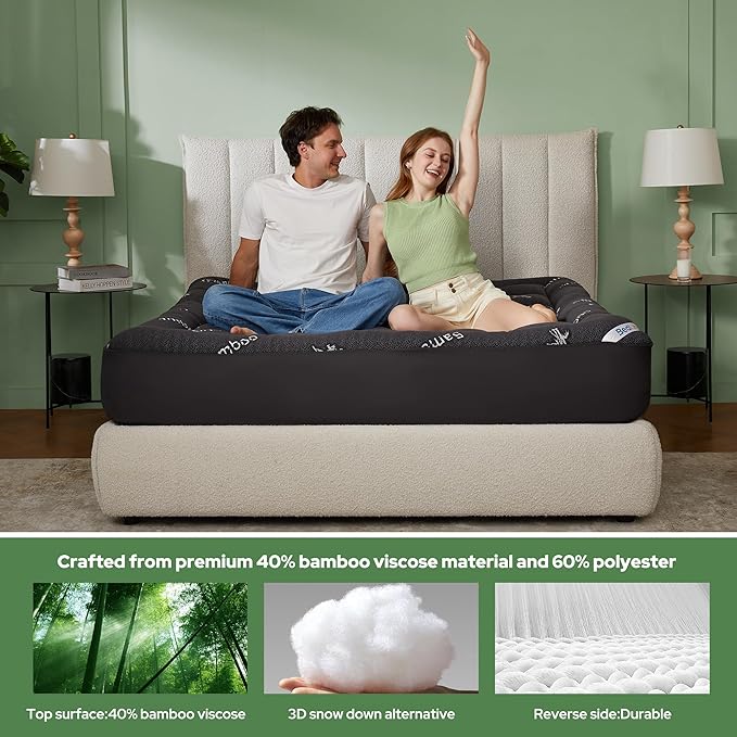 BEDLORE Full Size Mattress Topper Viscose Derived from Bamboo, Thick Pillow Top