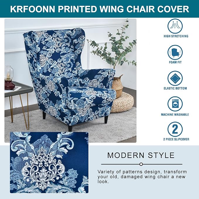 KRFOONN Wingback Chair Cover Slipcovers 2 Piece Stretch Wing Chair Covers