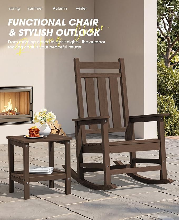 KINGYES Oversized Outdoor Rocking Chair, All-Weather Patio Rocking Chairs