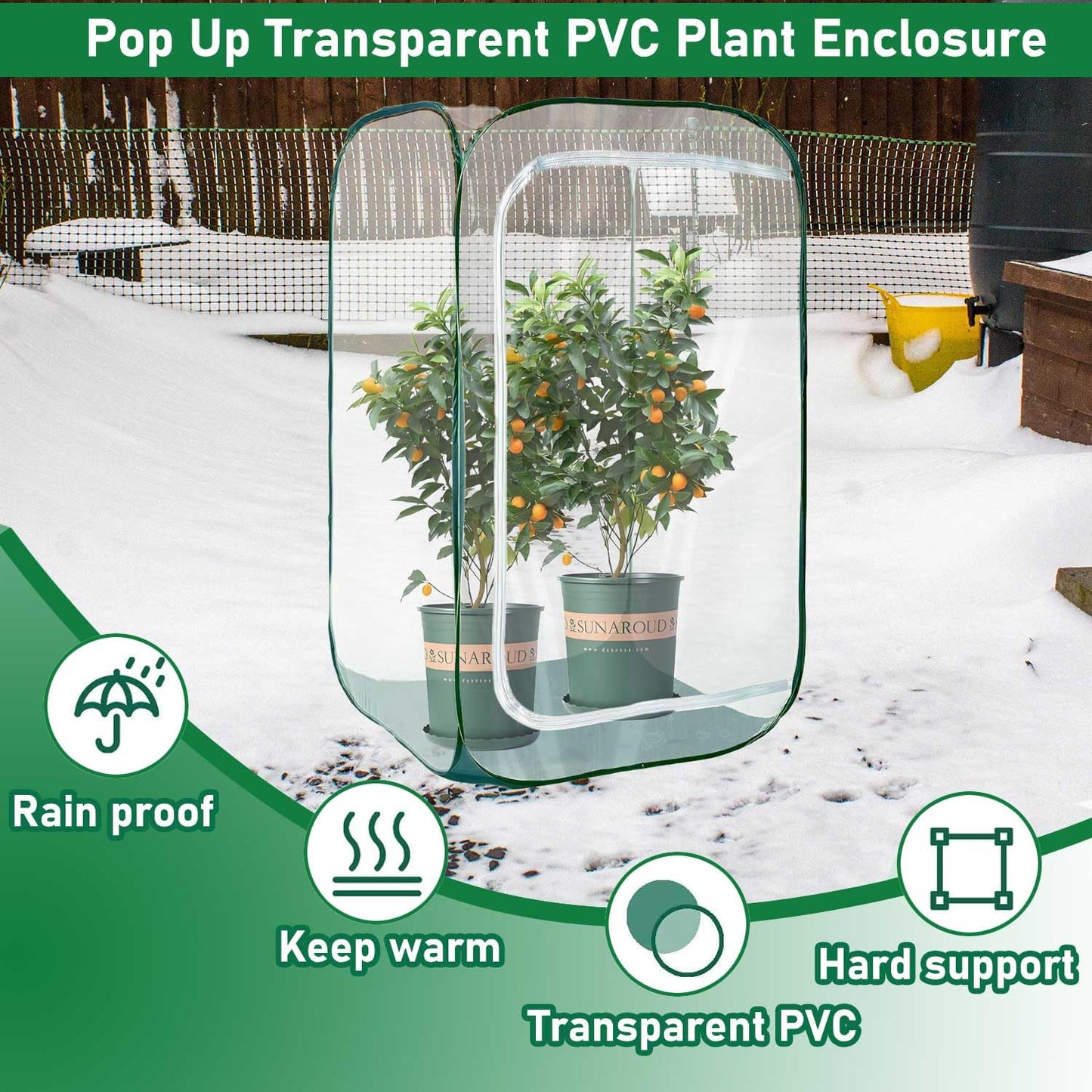 Plant Mini Greenhouse Pop up Frost Protection Enclosure PVC Clear Plant Covers with Roll-up Zipper Entry Doors, Indoor and Outdoor Gardens Protecting Plant from Cold Frost (PVC, 23x23x35in)