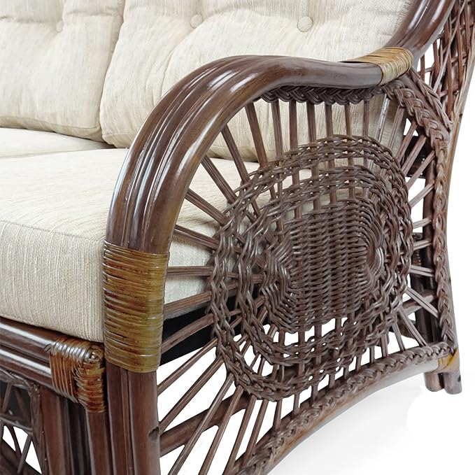Malibu Lounge Set of 4: 2 Natural Rattan Wicker Chairs, Three-Seater Sofa