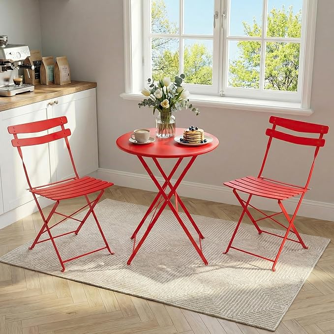 GarveeLife 3 Piece Patio Bistro Set, Folding Patio Bistro Table and Chairs Set