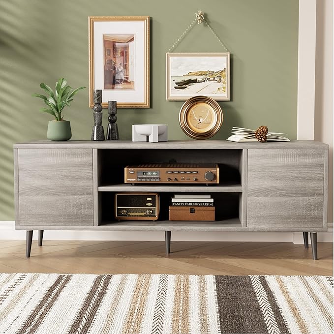 JUMMICO TV Stand for 65 Inch TV, Mid Century Modern TV Stand, Entertainment