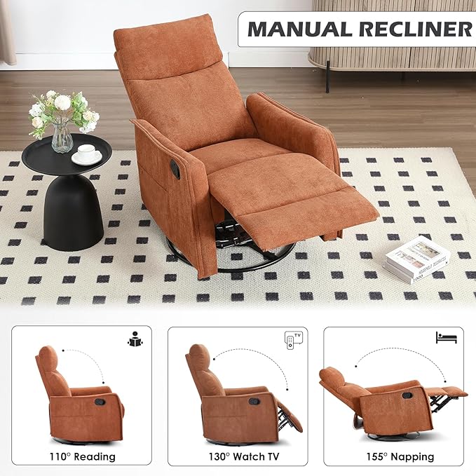 Trustyue Swivel Rocker Recliner Chair, 360° Swivel Recliner