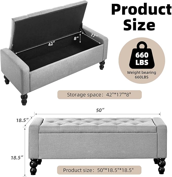 50" W Storage Ottoman Bench