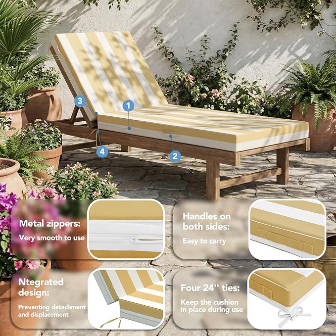L'AGRATY Outdoor Lounge Chaise Cushion: 72x21x3 Inch Waterproof Lounge Chair