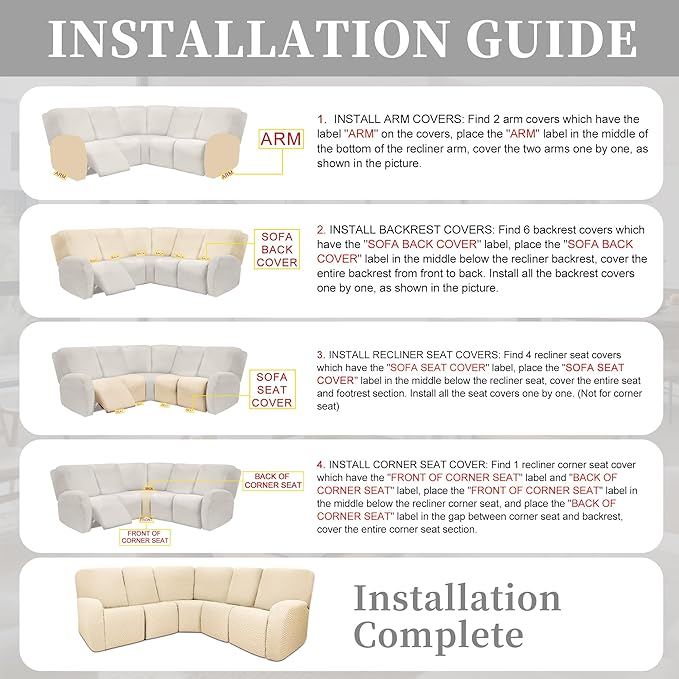 100% Waterproof Sectional Recliner Couch Covers