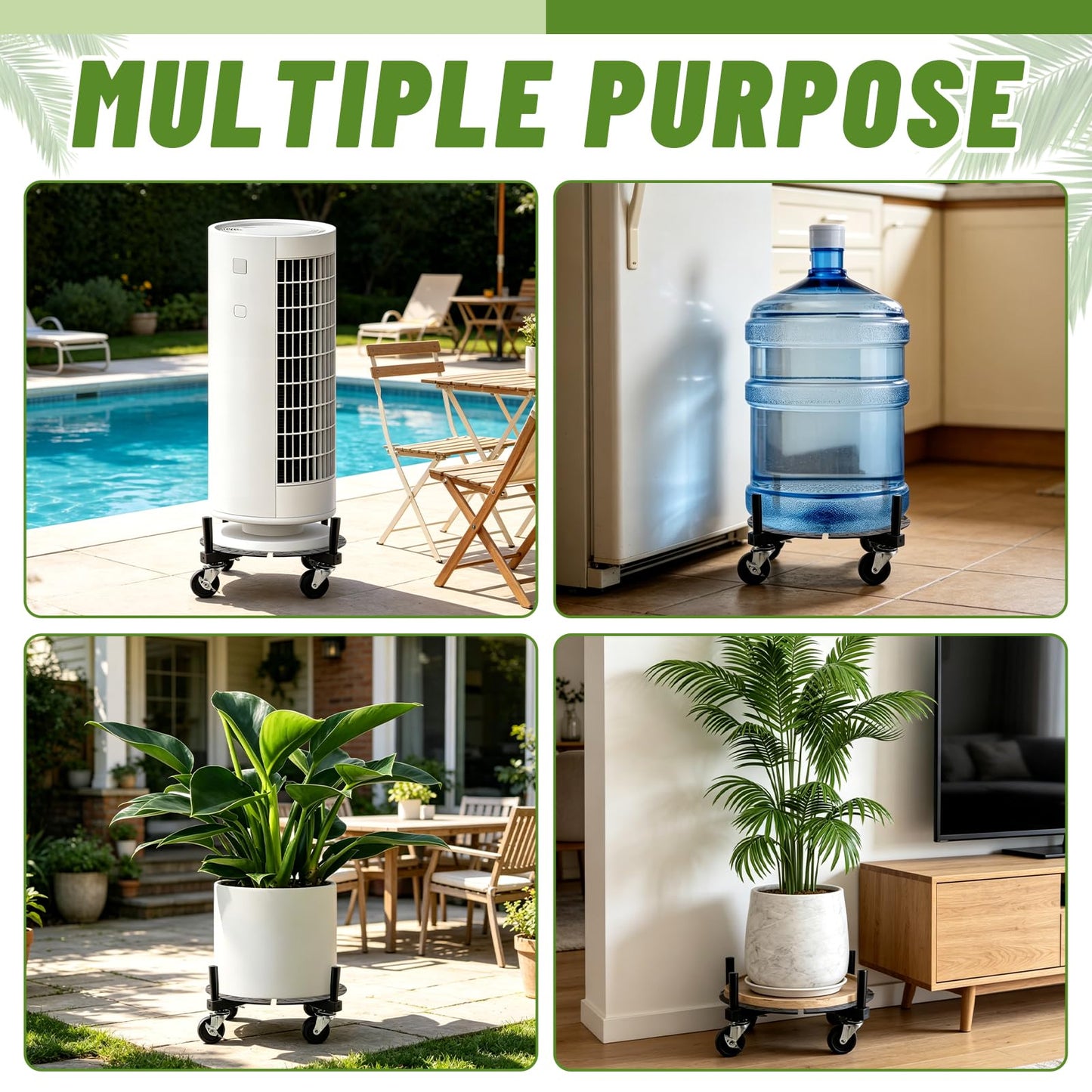 Plant Caddy with Wheels Heavy Duty, Adjustable 15-24 Inch Rolling Plant Stand with Lockable Casters, 440 Lbs Capacity Large Pot Roller Base Dolly Cart for Indoor Outdoor Use, Flower Pots, Planters