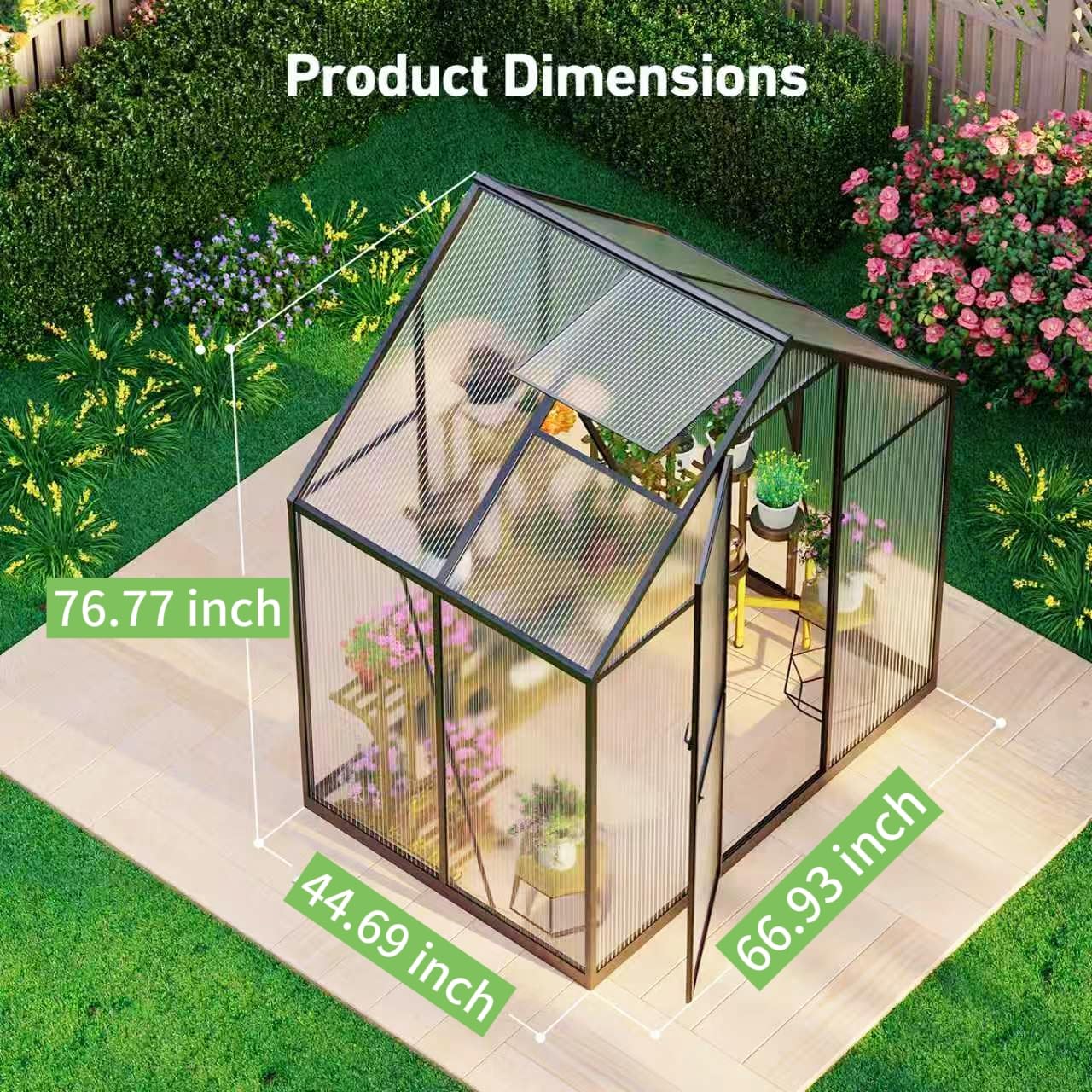 6x4FT Greenhouse with Hygrometer, Heavy Duty Aluminum Frame Polycarbonate Green House with Vent Window, Waterproof Windproof Warm Plant Greenhouses for Backyard Garden Vegetables Flowers Herbs Growing