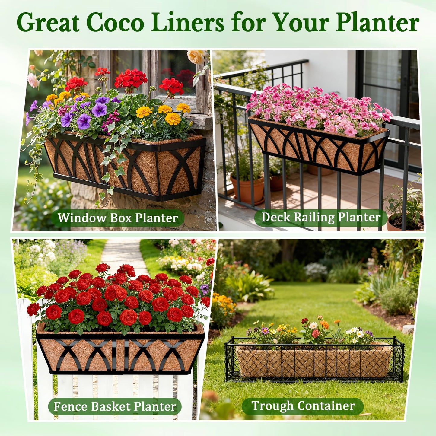 Halatool 2 Pack 48 Inch Window Box Liners Pre-Formed Coconut Fiber Planter Liner 100% Natural Coco Fiber Liners for Planters Hanging Basket Balcony Railing and Porch