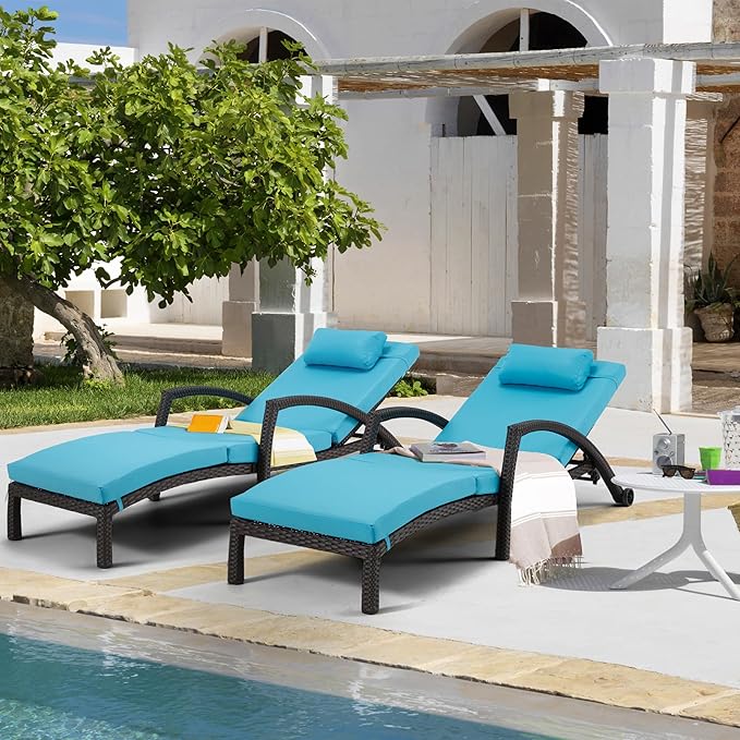 HOMREST Chaise Lounge Chairs Set of 6, PE Rattan Wicker Lounge Chair