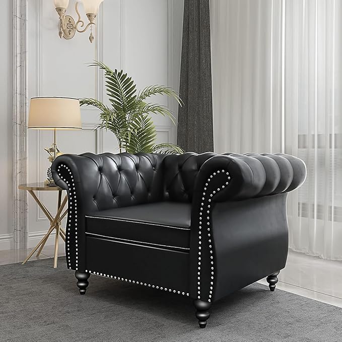 Mid-Century Sofa Chair, Faux Leather Accent Chair