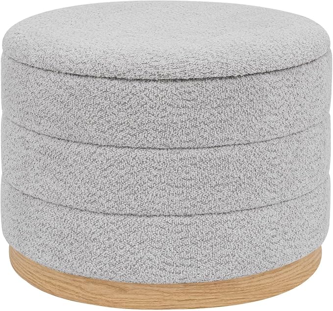 Round Storage Ottoman with Tray Lid, Folding Chenille Fabric Footrest with