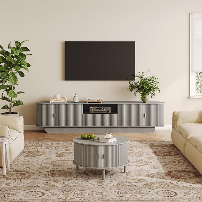 Coffee Table and TV Stand Set of 2, Round Center Table