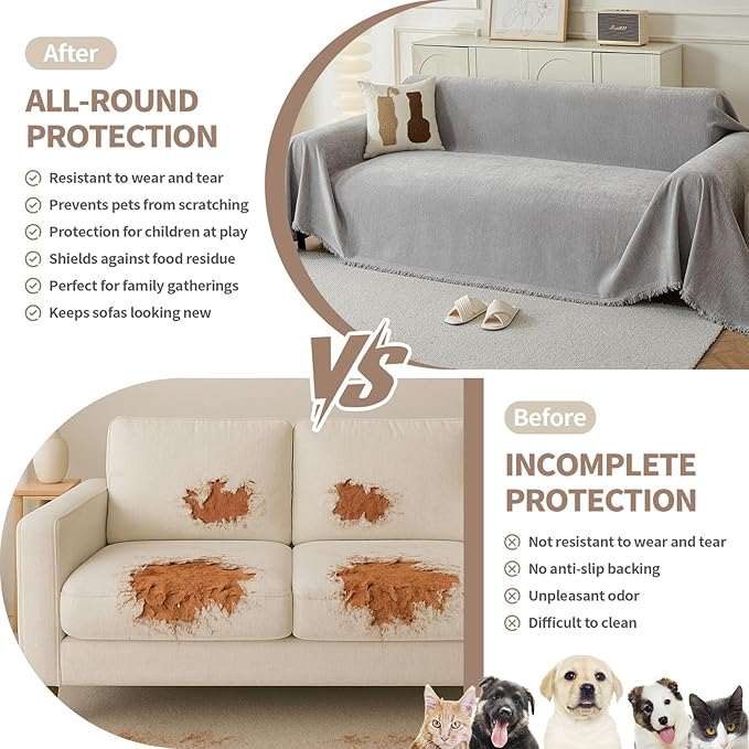 Couch Cover for Dogs, Boho Sofa Covers for 3 Cushion Couch, Chenille Sofa