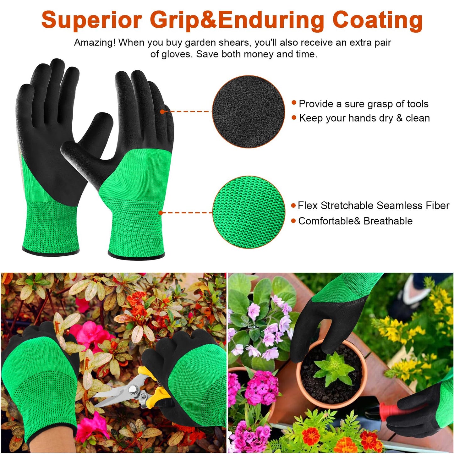4 Pack Garden Shears Scissors,Pruning Shears, pruning shears for gardening Stainless Steel Blades, Gardening Clippers Hand Pruner With a Gardening Gloves((Red Yellow Blue Orange)