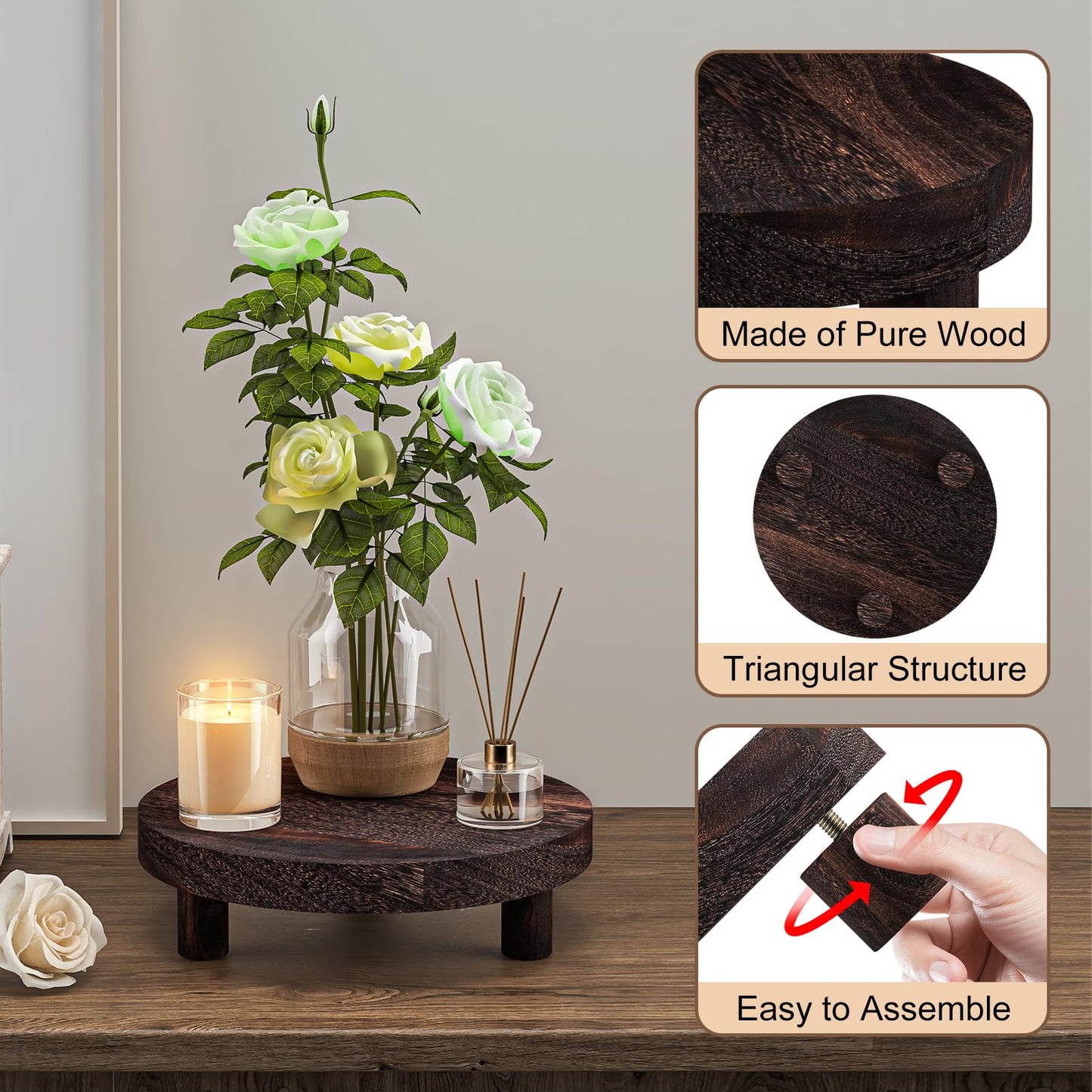 Wood Plant Stand Indoor Outdoor, 12/10/8/6" Round Wood Riser for Decor, Wooden Stool Display Stand Flower Pot Holder Small Planter Tray Modern Potter Decorative for Desktop Counter Room