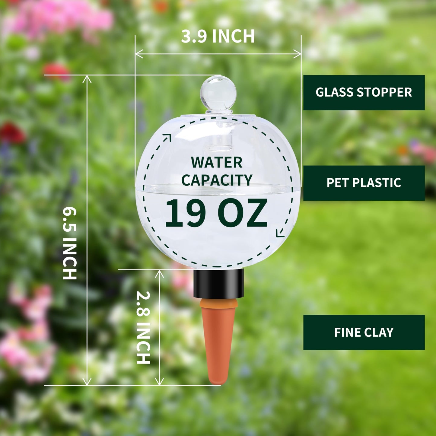 Soilagua 19 oz Extra Large Plant Self Watering Globes Top Fill, Plastic Water Bulbs, Slow Release Terracotta Self Watering Planter Insert, Plant Watering Devices System, Water Spikes Stakes, 2 Pack