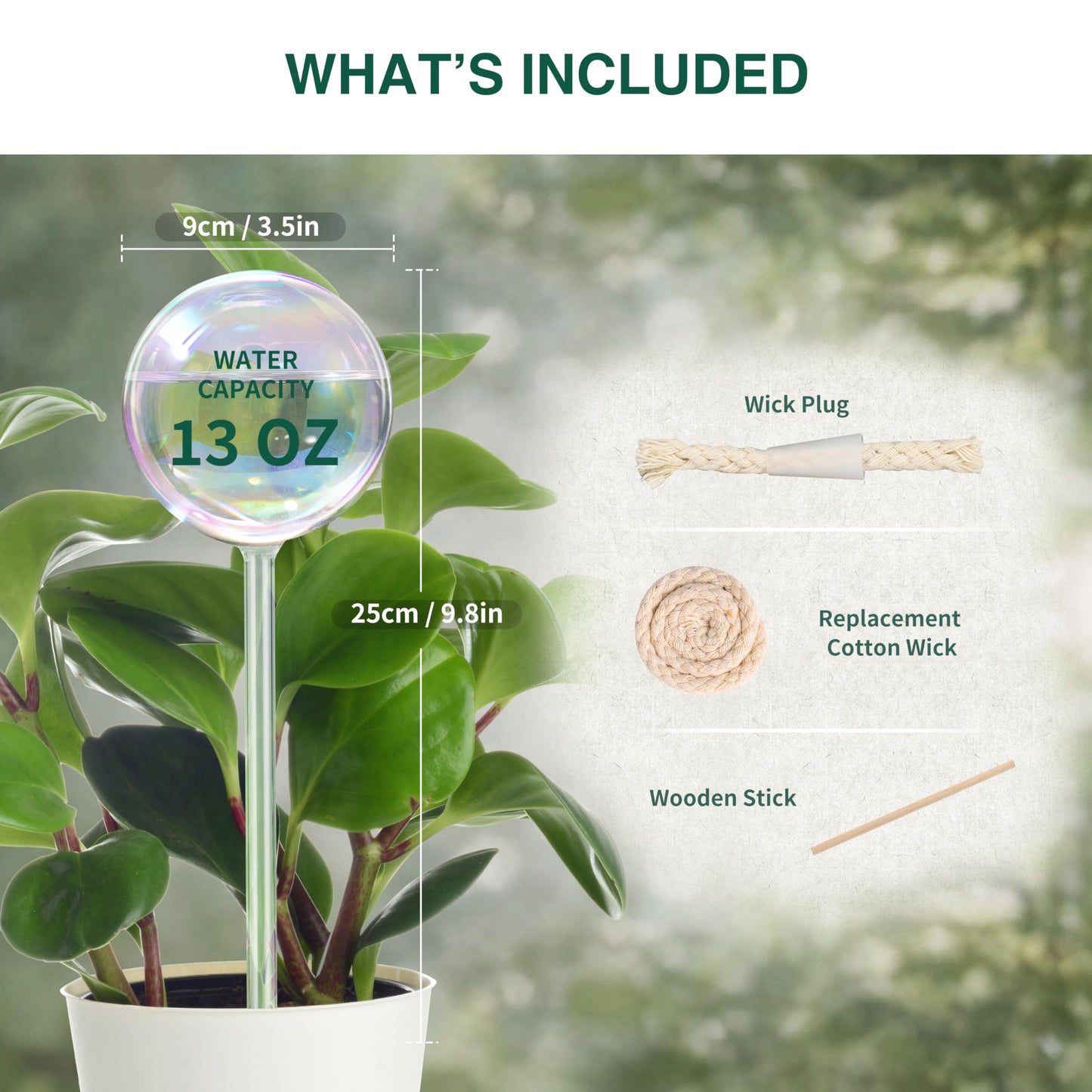 Soilagua 13 oz Extra Large Wick-Controlled Plant Watering Globes, Self Watering Globes for Everyday and Vacation Use, Iridescent Glass Water Bulbs, Automatic Plant Waterer, 4 Pack