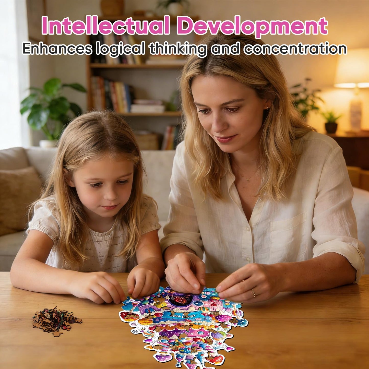 Mocfesk Birthday Cake Wooden Puzzles, Unique Shaped Wooden Jigsaw Puzzles for Kids, Small Puzzles for Grandkids, Birthday Gifts Family Games Home Decor 11.4 x 8.6 in