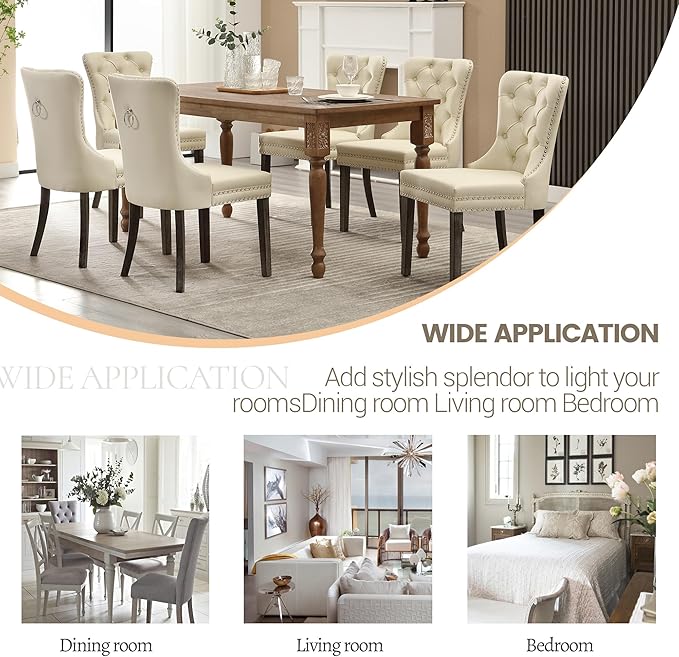 KCC Faux Leather Dining Chairs Set of 2, Upholstered High-end Tufted Dining