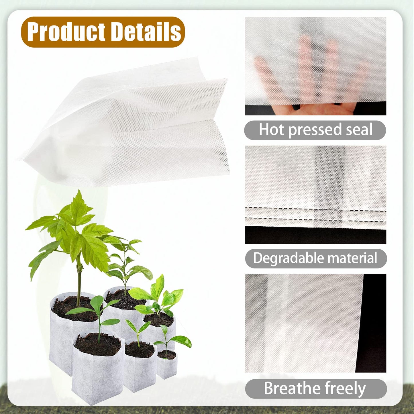Tarklanda 100pcs Grow Bags,Biodegradable Non-Woven Plant Nursery Bags Plant Fabric Seedling Pots Bags Plants Home Garden Supply (7.8 * 11.8)