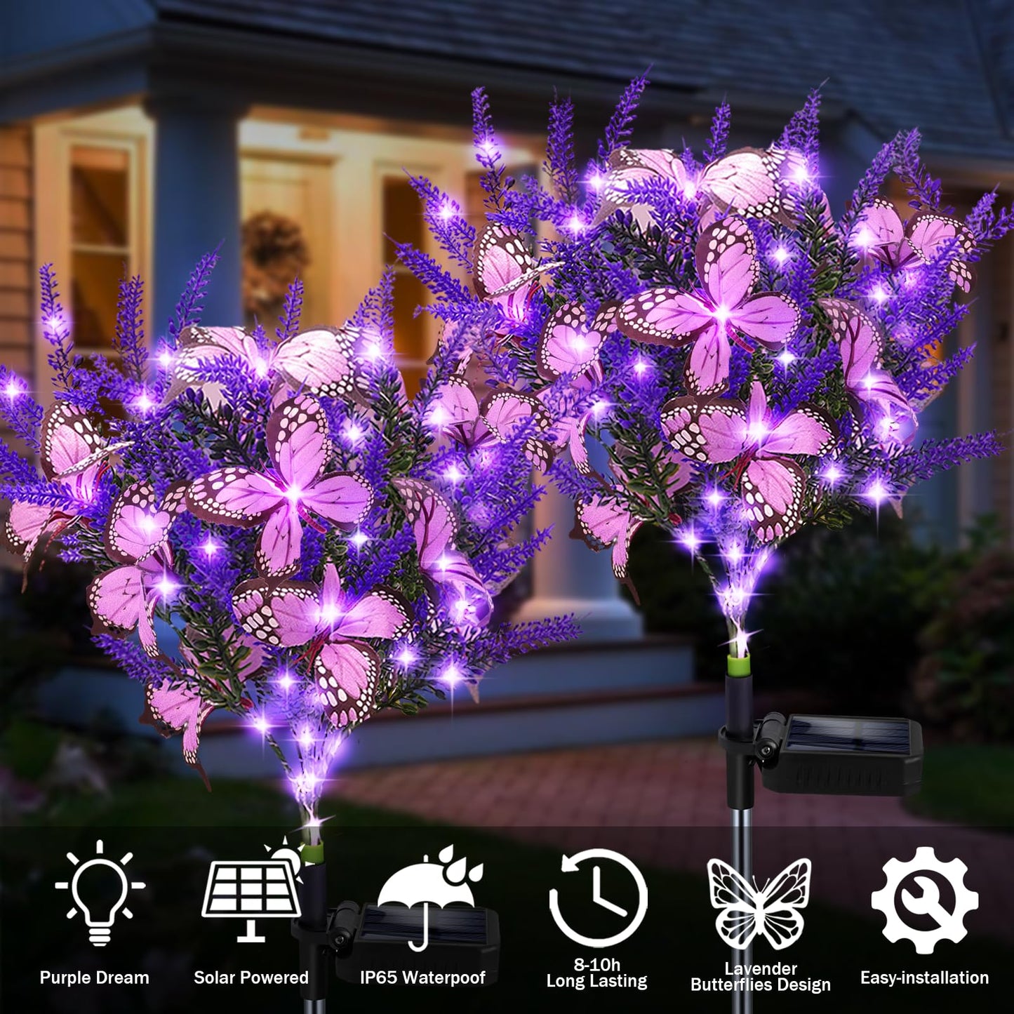 Kohlrabi Solar Garden Lights Outdoor, 6 Pack Purple Lavender Solar Butterfly Lights Gardening Gifts for Women,Artificial Flowers Light Purple Halloween Garden Decor for Patio Yard Lawn Christmas