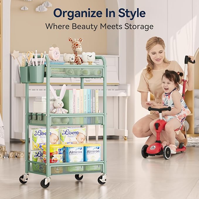 YASONIC 3 Tier Rolling Cart – Metal Utility Storage Carts
