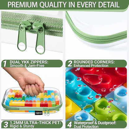 YQBRAO 6 Pack Sleek Green Clear Hard Shell Zipper Case, 1.2mm Heavy Duty Tech & Cord Organizer Pouches, Crush-Proof Electronic Storage for Travel, Tools & Diaper Bag (2L+2M+2S)