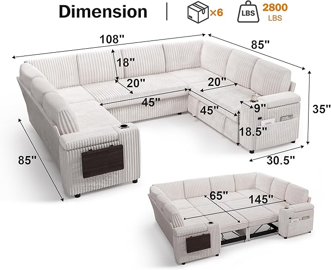 Vipbear 111" Modular Sectional Sleeper Sofa