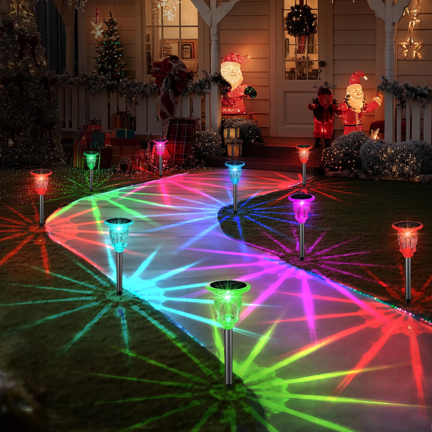 Solar Pathway Lights Outdoor 2 Pack, 10 Modes RGB Color Changing & White Solar Garden Lights, 17.5" IP65 Waterproof Glass Stainless Steel Solar Powered Landscape Lights for Yard Walkway Driveway Patio