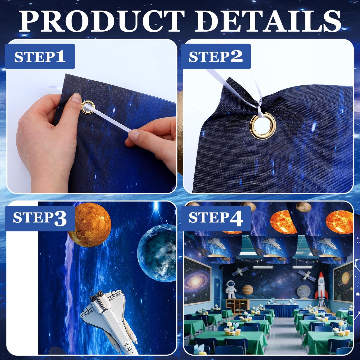 Feifeiya 3 Pcs Solar System Party Decorations 24 Inch x 12 ft Vbs 2026 Decoration Outer Space Theme Ceiling Decor for Space Summer Vocation Church Sunday School Classroom Birthday Party Decor Supplies