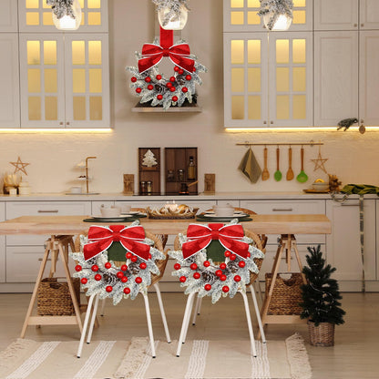 Dingion 6 Pcs 6 Inch Christmas Mini Cabinet Wreaths for Kitchen with Ribbon Bows Red Berry Small Winter Window Wreath Garland for Door Window Farmhouse Christmas Party Decorations