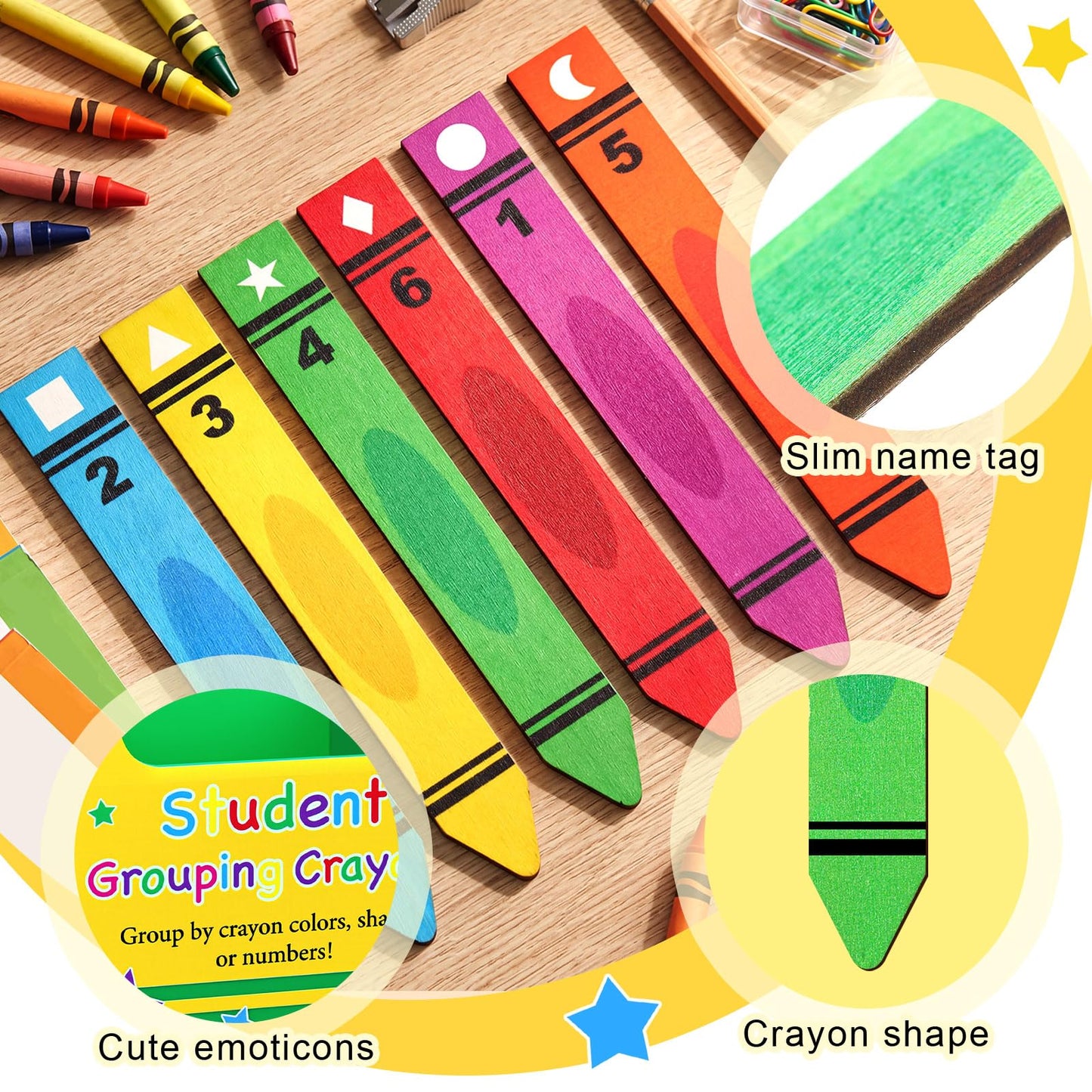Eaasty 37 Pcs Back to School Student Grouping Crayon Talking Sticks for Classroom Crayon Flip Name Sticks with Box for Classroom Management Tool Teacher Essential Student Educational Learning Activity