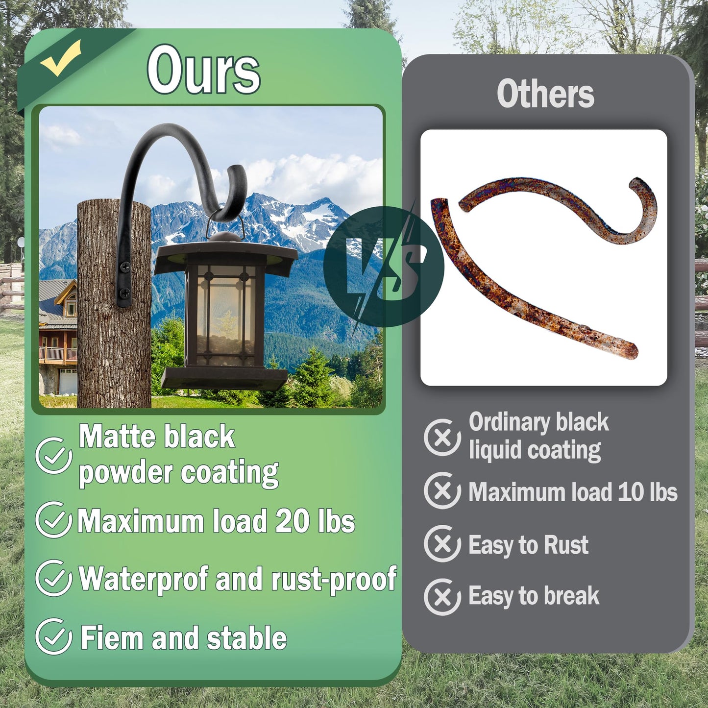 AJART Hanging Plant Hanger Outdoor: 8-Inch Bird Feeder Wall Hooks - Rust-Resistant Plant Bracket Hook for Hanging Flower Baskets