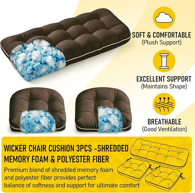 1 MIDDLE ONE Wicker Chair Cushions 3 Pieces Set