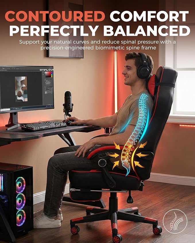 GTPLAYER Gaming Chair with Footrest, Big and Tall Game Chair 350lb Racing Style