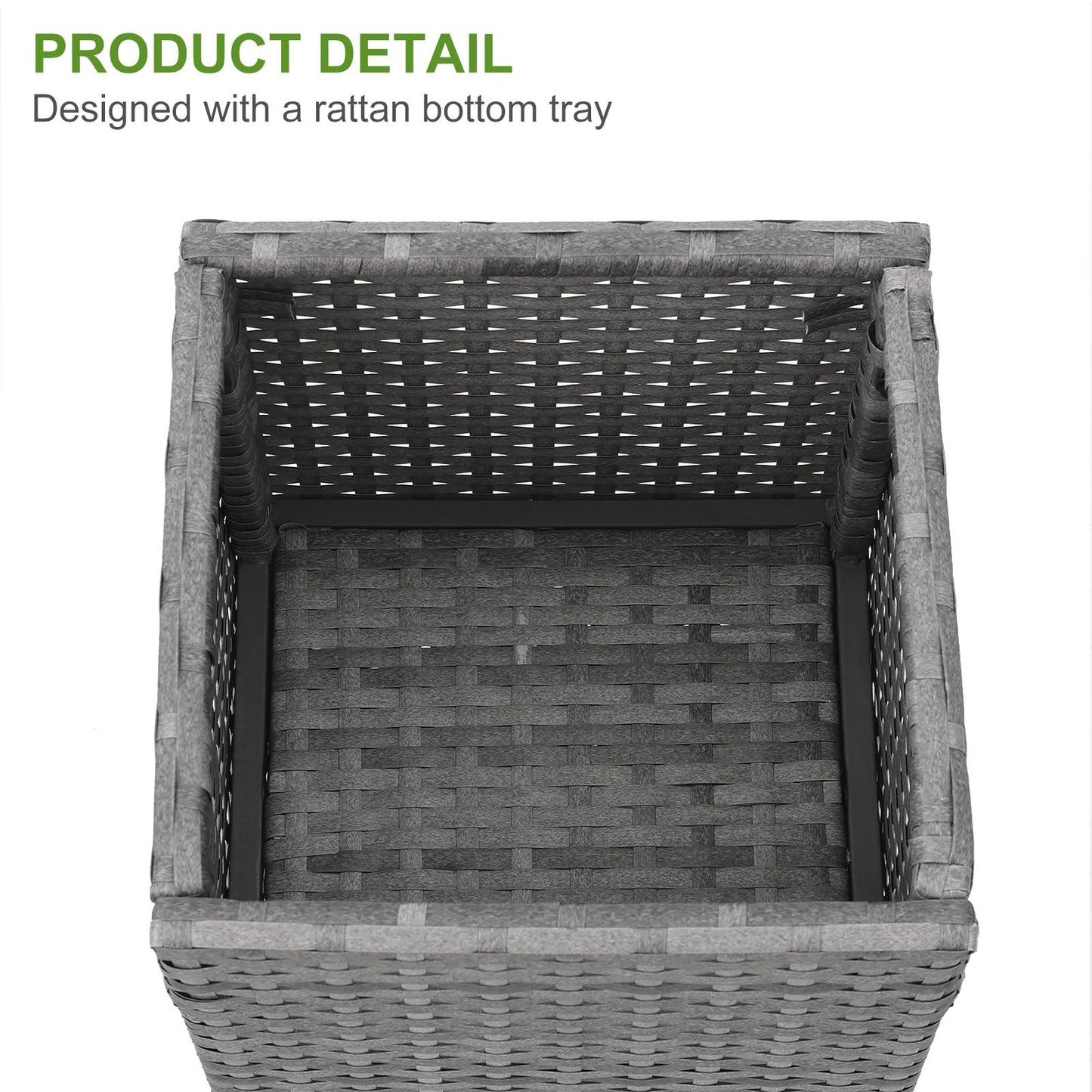 LEWIS&WAYNE Set of 2 Tall Planters for Outdoor Plants Handmade 24'' Wicker Tall Square Planter Box with Removable Liners Modern Planter for Indoor Outdoor Garden Patio Front Porch - Gray