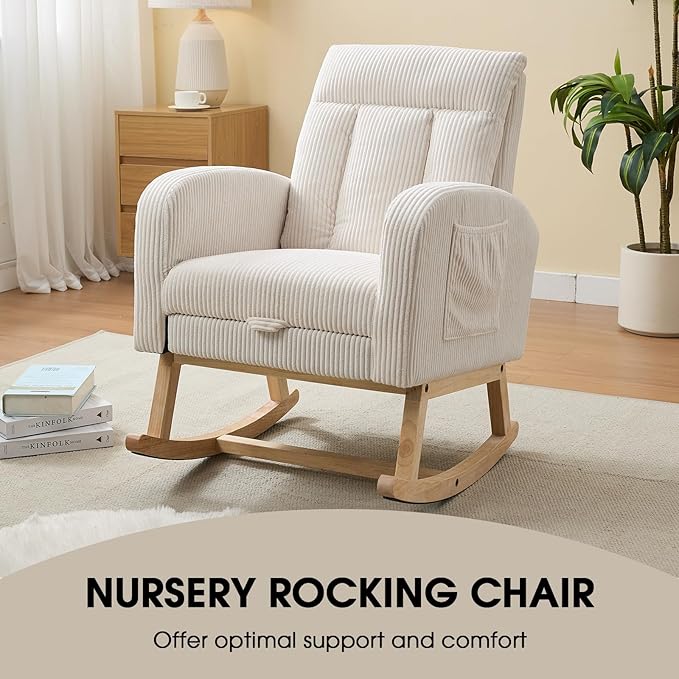 NIOIIKIT Nursery Rocking Chair, Corduroy Upholstered Rocking Chair