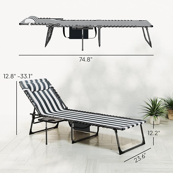 Outsunny Folding Chaise Lounge Chair Outdoor Tanning Chair