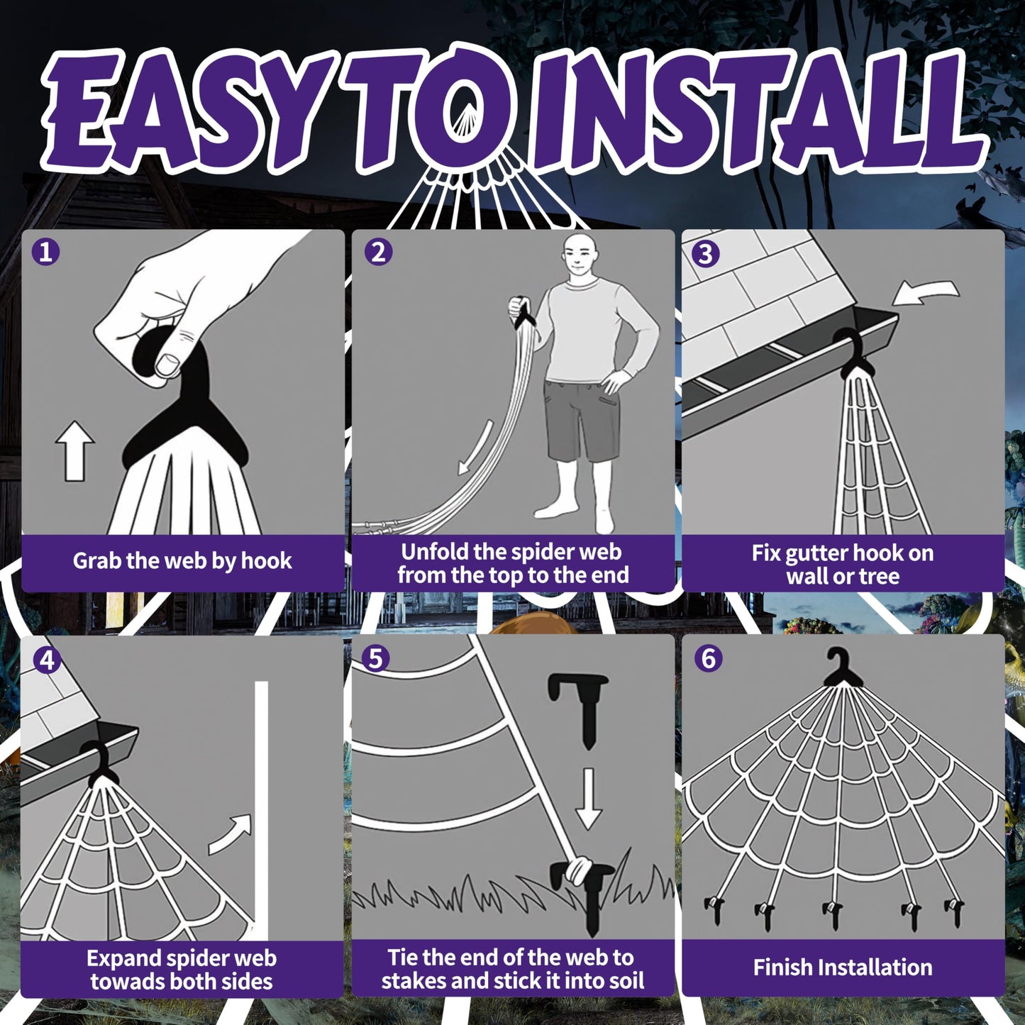 Halloween Spider Web Lights Giant Spider, 16.4Ft 450 LED Lighted Spider Web with with 8 Lighting Modes Waterproof & Timer for Indoor Outdoor House Haunted Yard Decor, Purple